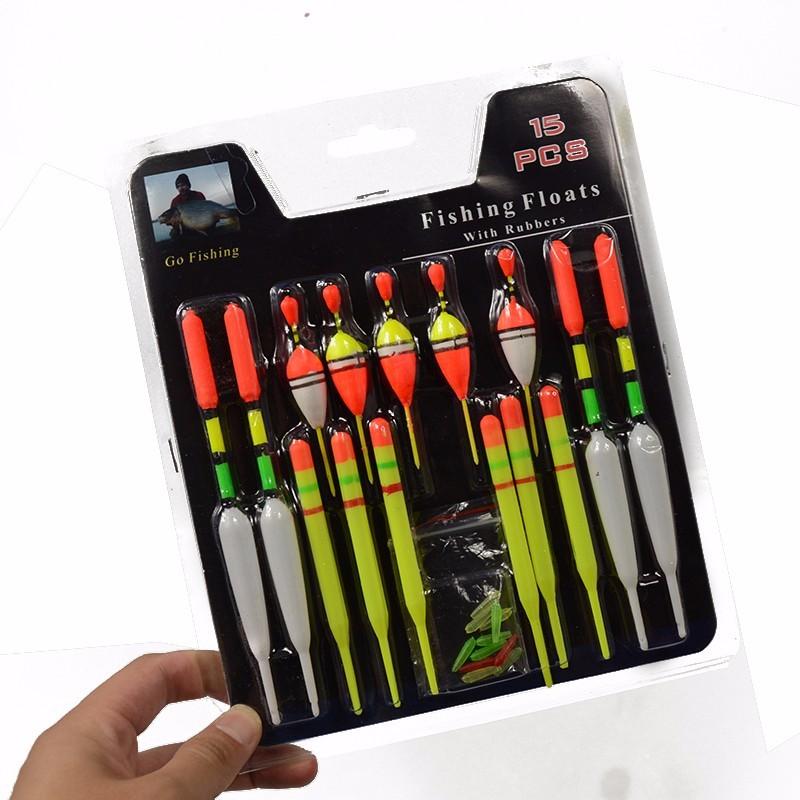15pcs Fishing Float Tube Buoy Bobber Set with Rubber Connector - Premium Tackle Accessories