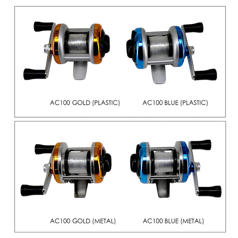 Mini Metal/Plastic Drum Fishing Wheel - Portable Winter Ice Fishing Reel