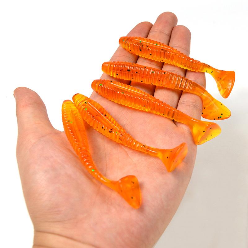 5Pcs/Bag 8cm Silicone T Tail Brown Grub Worm Fishing Lure - Perfect for Anglers
