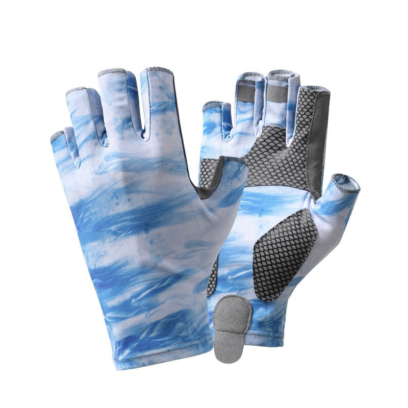 Fishing Half Finger Gloves for Men and Women - Ice Silk Sunscreen, Breathable, Anti-Slip