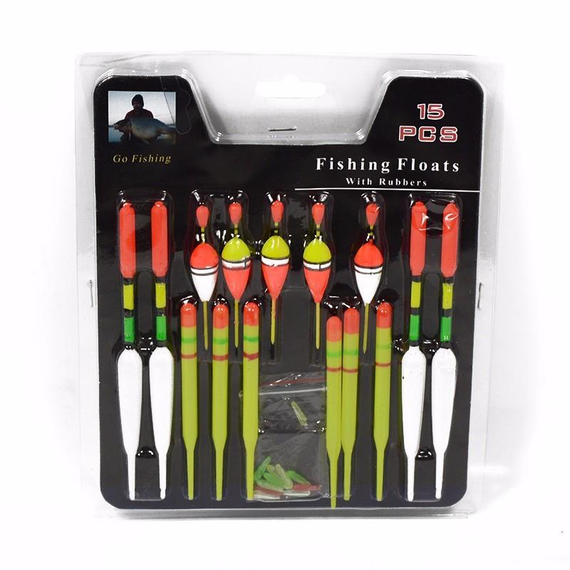15pcs Fishing Float Tube Buoy Bobber Set with Rubber Connector - Premium Tackle Accessories
