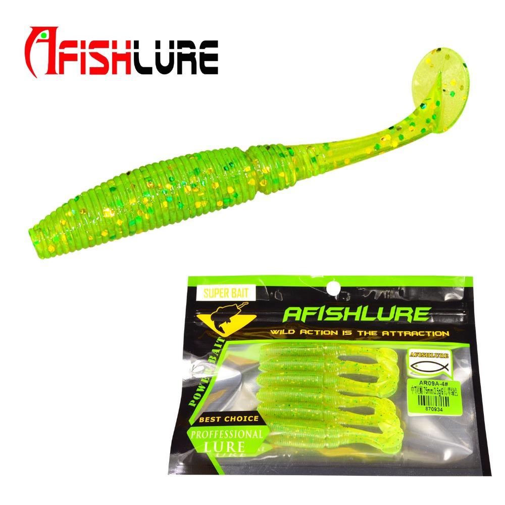6pcs T Tail Soft Worm Fishing Lures - 3.2g 75mm Paddle Tail for Bass Fishing