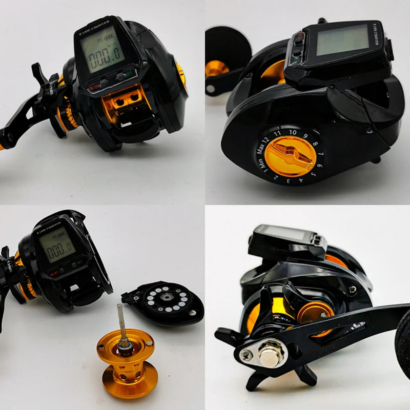 7.2:1 Digital Fishing Baitcasting Reel with Line Counter and Bite Alarm