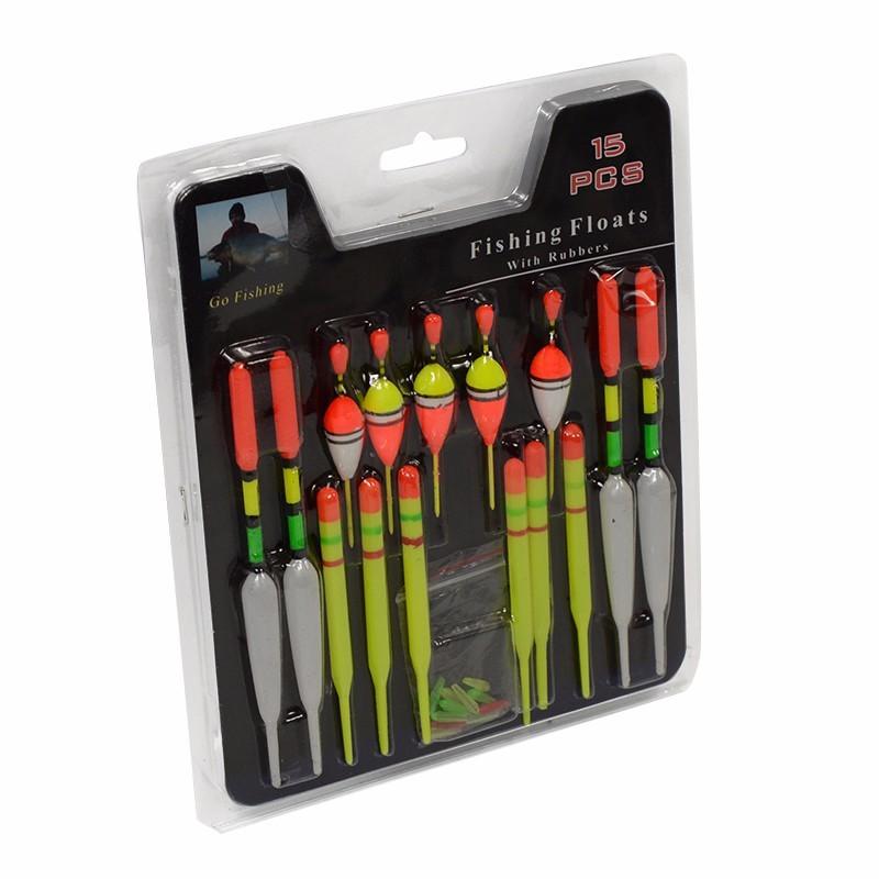 15pcs Fishing Float Tube Buoy Bobber Set with Rubber Connector - Premium Tackle Accessories