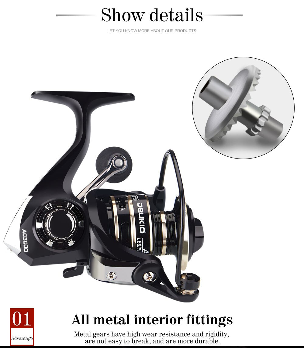 13+1BB Fishing Spinning Reel - 2000-6000 No Gap Metal Spool Gear Ratio 5.2:1