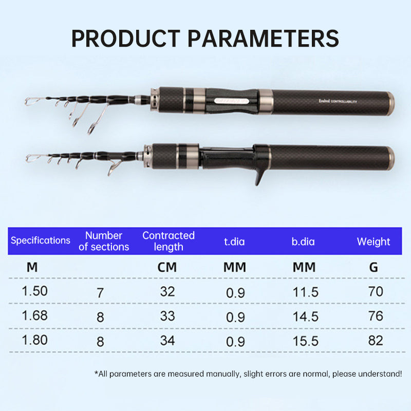 Portable Ultra - Short Carbon Fiber Telescopic Fishing Rod - 1.5m/1.68m/1.8m