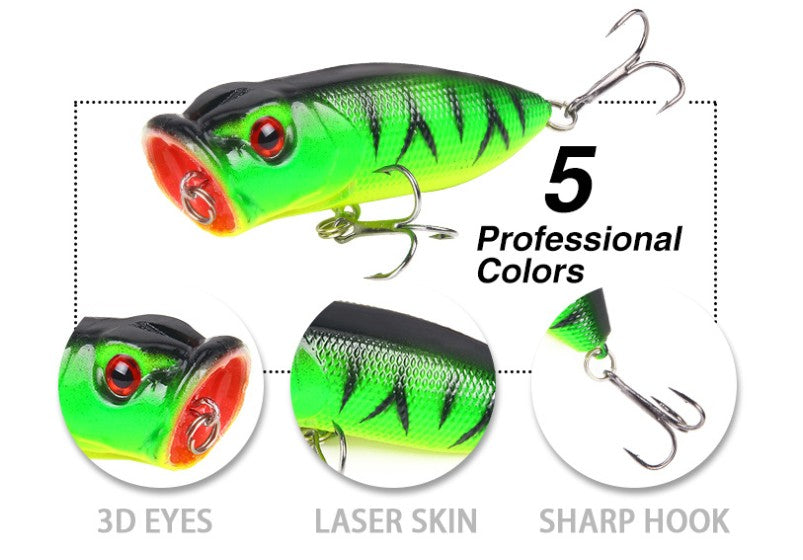 5pcs Set of Vibrant Colored Fishing Lures for Topwater Action