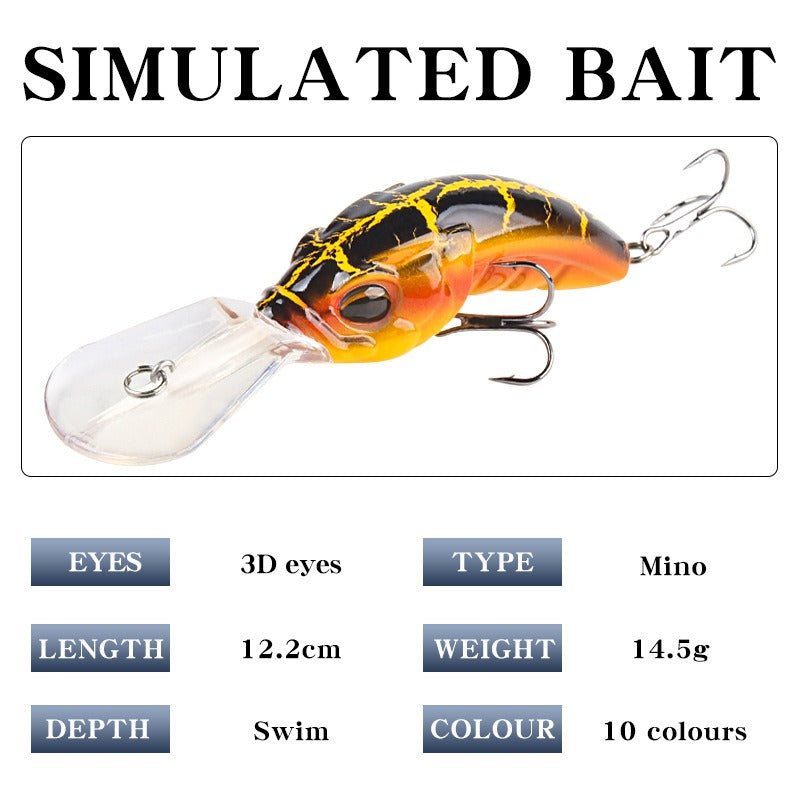 Wide Tongue Deep Dive ABS Rock Mino 10.4cm 14.5g - Enhanced Three Hook Simulated Bait