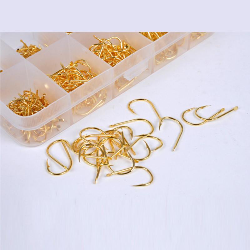 500pcs/box Multiple Sizes Golden Fishing Hooks - Anti-corrosion Flat Head Barbed