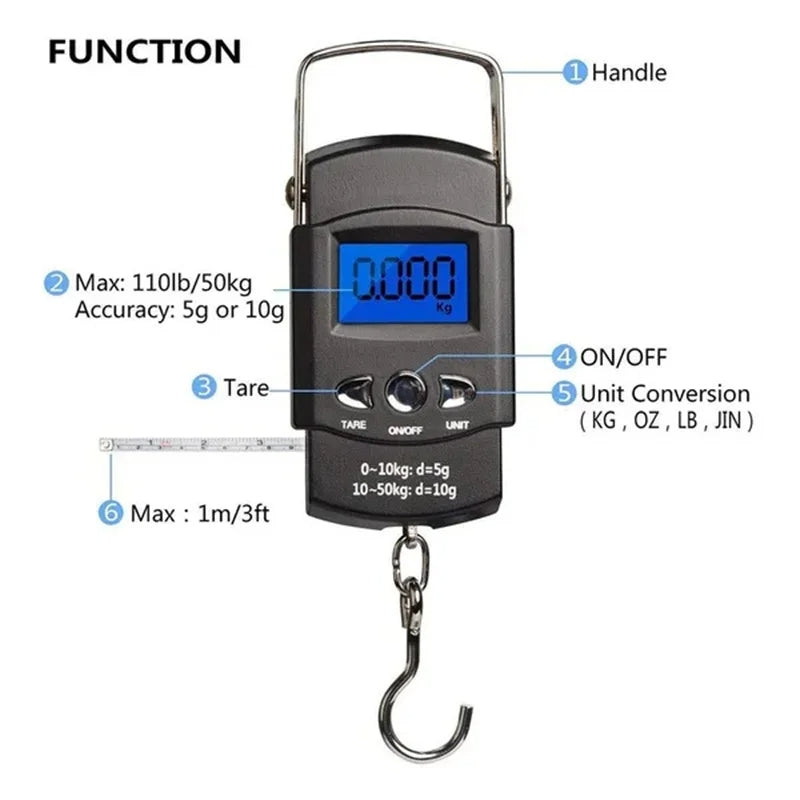 Oauee Mini Electronic Scale - 50kg/10g Precision for Fishing and Travel