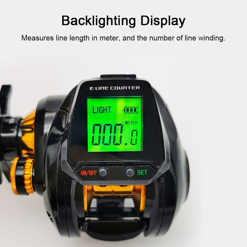 7.2:1 Digital Fishing Baitcasting Reel with Line Counter and Bite Alarm