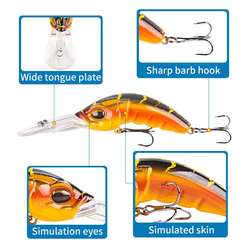 Wide Tongue Deep Dive ABS Rock Mino 10.4cm 14.5g - Enhanced Three Hook Simulated Bait