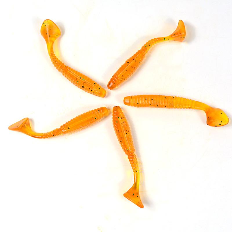 5Pcs/Bag 8cm Silicone T Tail Brown Grub Worm Fishing Lure - Perfect for Anglers