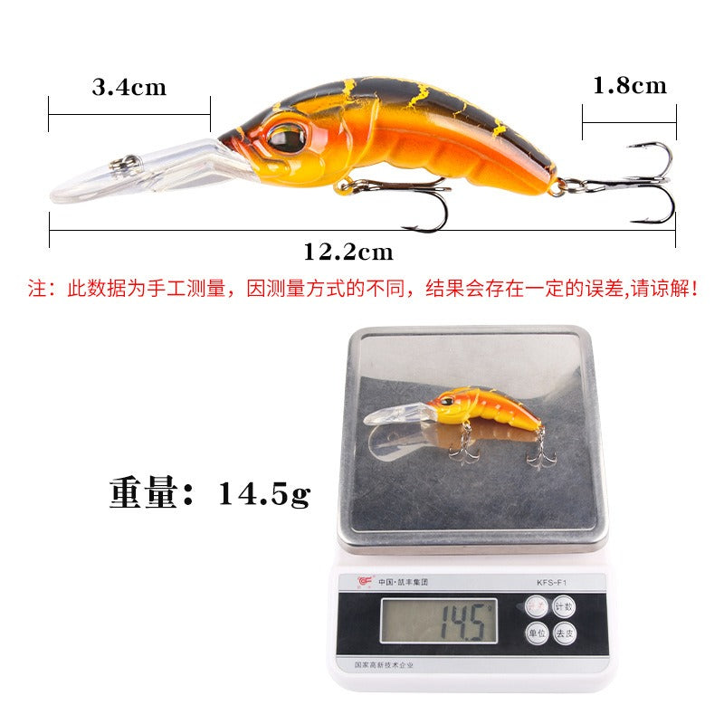 Wide Tongue Deep Dive ABS Rock Mino 10.4cm 14.5g - Enhanced Three Hook Simulated Bait