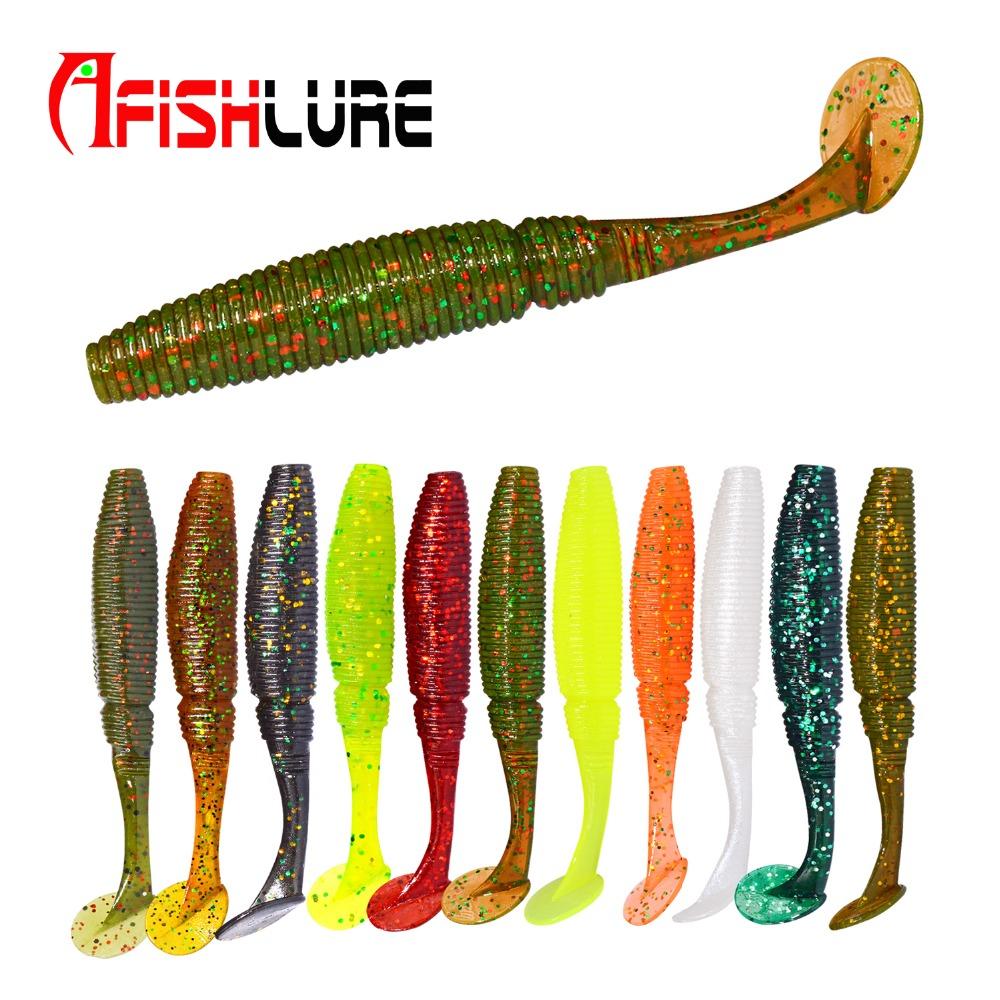 6pcs T Tail Soft Worm Fishing Lures - 3.2g 75mm Paddle Tail for Bass Fishing