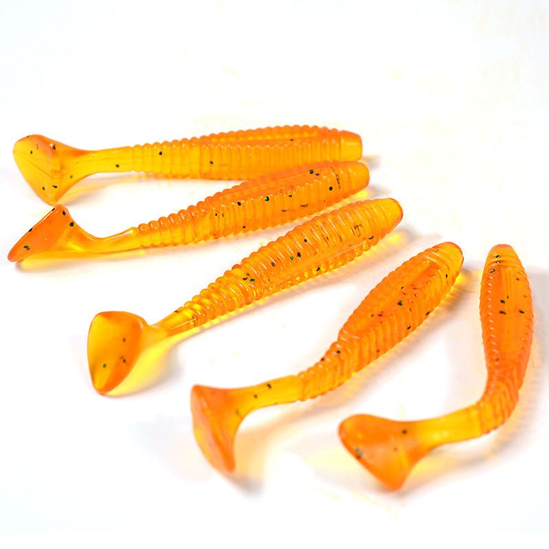 5Pcs/Bag 8cm Silicone T Tail Brown Grub Worm Fishing Lure - Perfect for Anglers