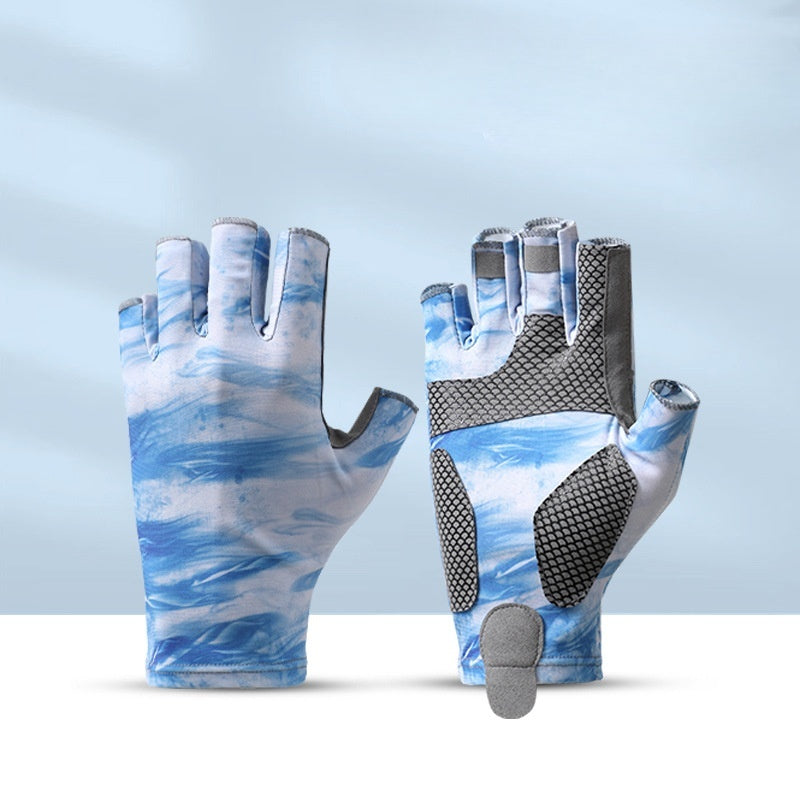 Fishing Half Finger Gloves for Men and Women - Ice Silk Sunscreen, Breathable, Anti-Slip