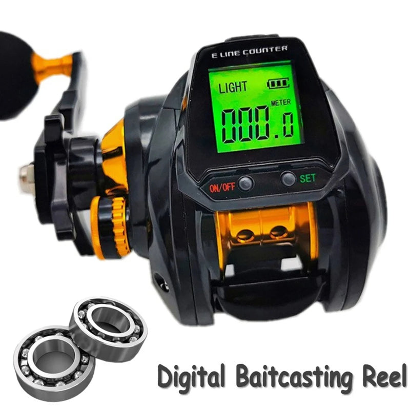 7.2:1 Digital Fishing Baitcasting Reel with Line Counter and Bite Alarm