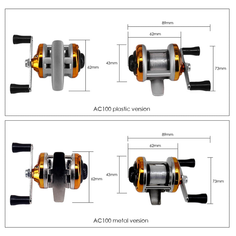 Mini Metal/Plastic Drum Fishing Wheel - Portable Winter Ice Fishing Reel