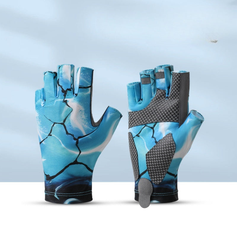 Fishing Half Finger Gloves for Men and Women - Ice Silk Sunscreen, Breathable, Anti-Slip