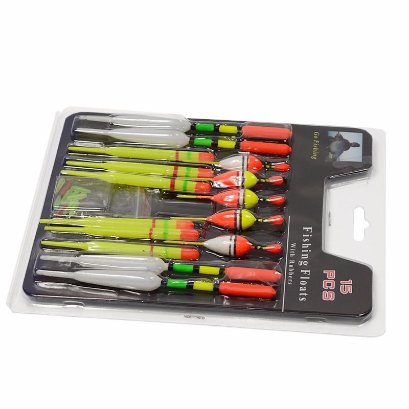 15pcs Fishing Float Tube Buoy Bobber Set with Rubber Connector - Premium Tackle Accessories