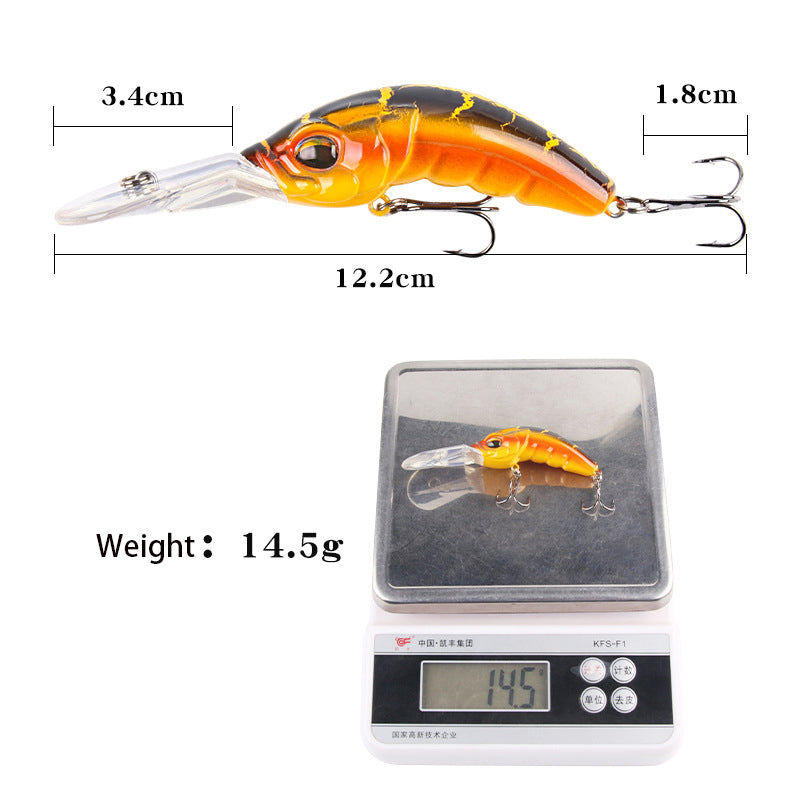 Wide Tongue Deep Dive ABS Rock Mino 10.4cm 14.5g - Enhanced Three Hook Simulated Bait