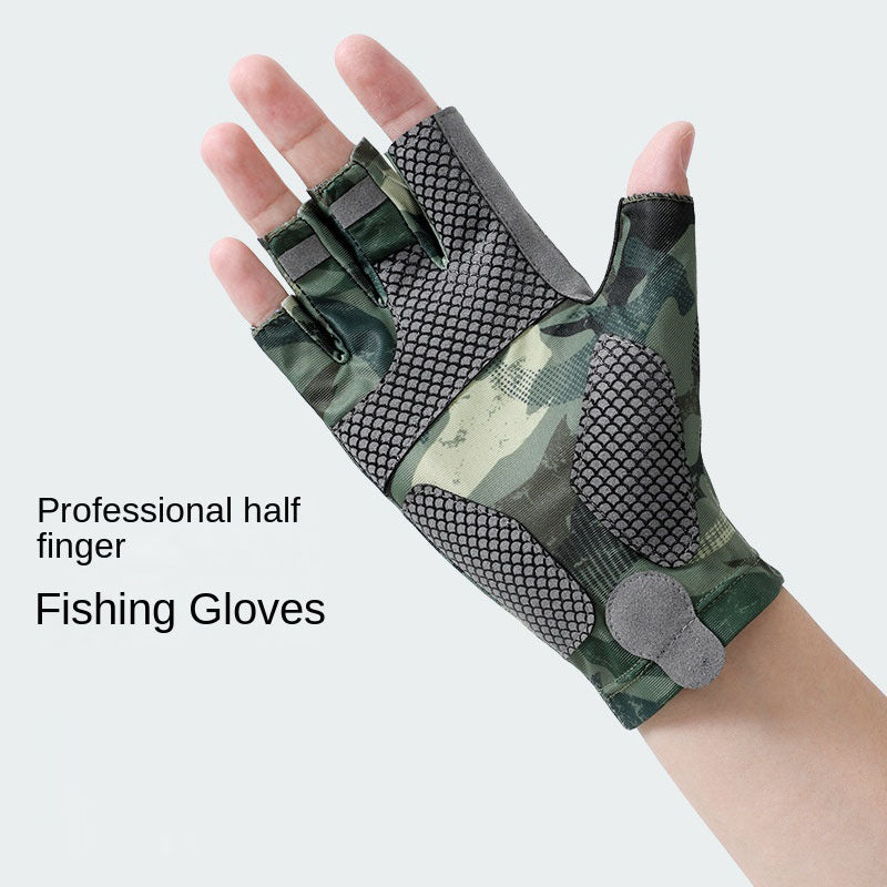 Fishing Half Finger Gloves for Men and Women - Ice Silk Sunscreen, Breathable, Anti-Slip