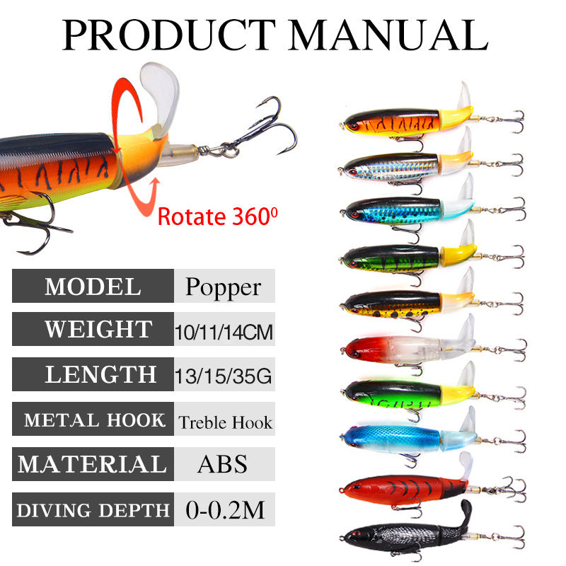 Luya Bait Propeller Tractor Bait - 15g 11cm Floating Pencil Wave Climbing Lure for Topwater Fishing