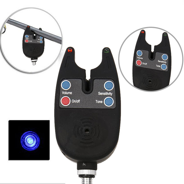 Waterproof Fishing Bite Alarm with Blue LED Lights – Adjustable Tone & Volume