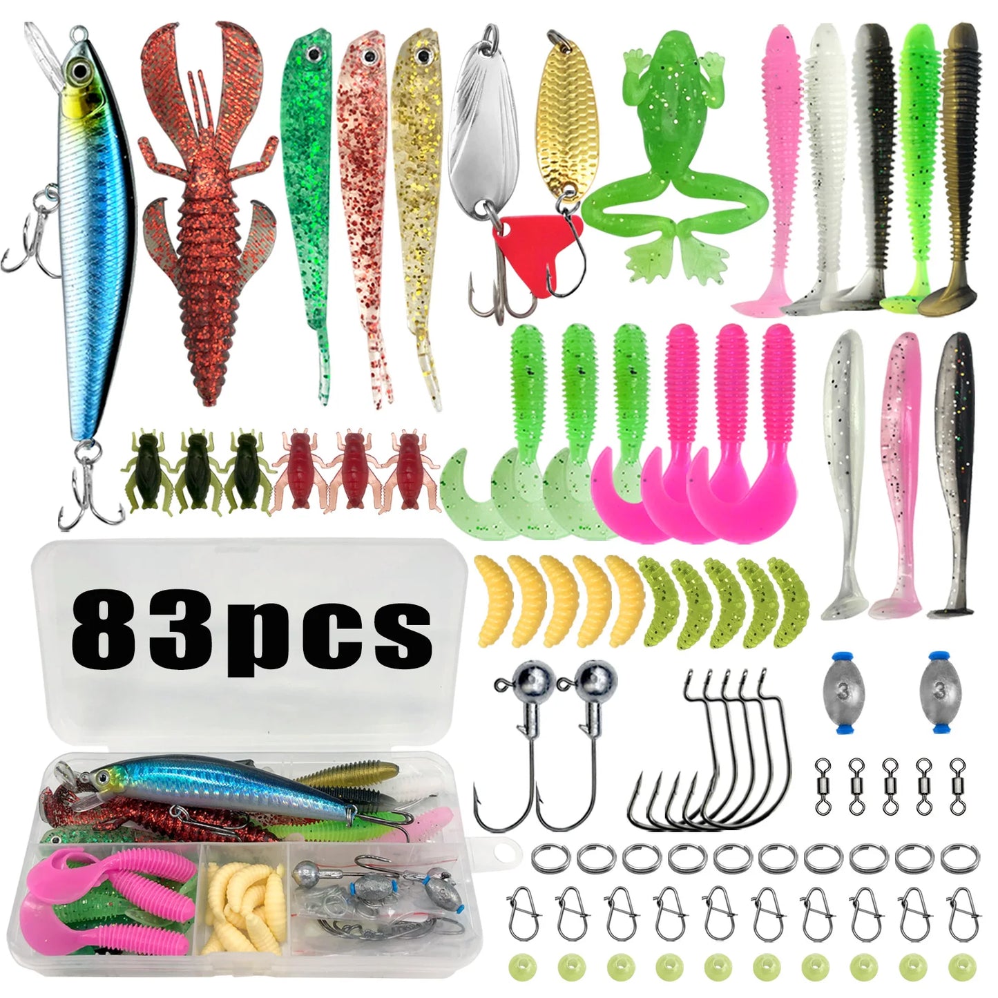 Fishing Lure Kit (83/133/193/239/409pcs) - Multi-Lure Set for Trout, Pike & Bass