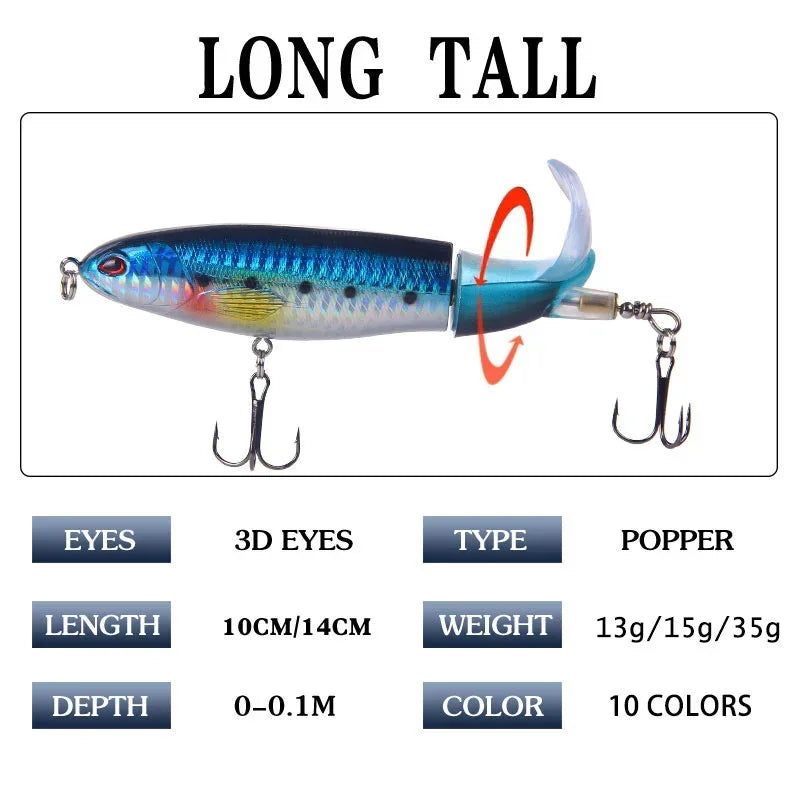 1 Pcs 10cm/14cm Topwater Fishing Lure Whopper Popper - Premium Artificial Bait for Anglers