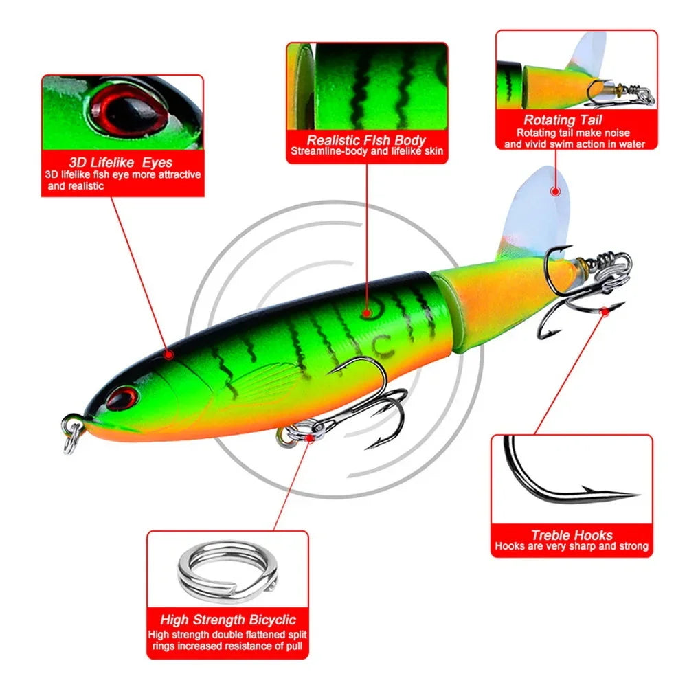 Topwater Spinner Fishing Lure - 10cm & 14cm Popper Pencil Hard Bait