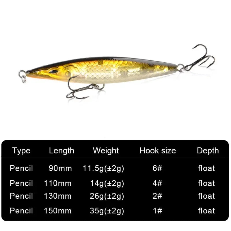 Fishing Lure Floating Pencil Bait - Topwater Stickbait for Seabass and Bonitos