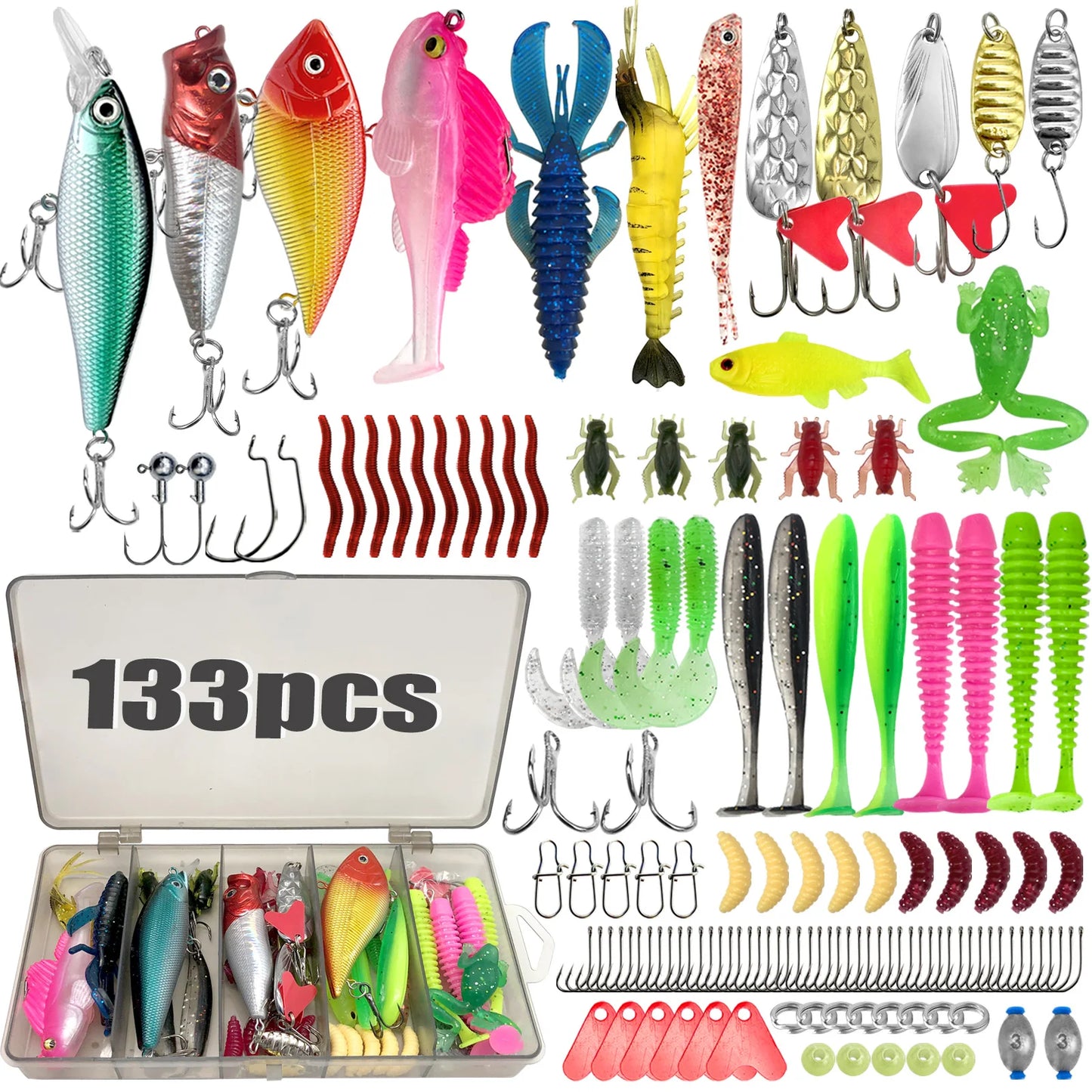 Fishing Lure Kit (83/133/193/239/409pcs) - Multi-Lure Set for Trout, Pike & Bass