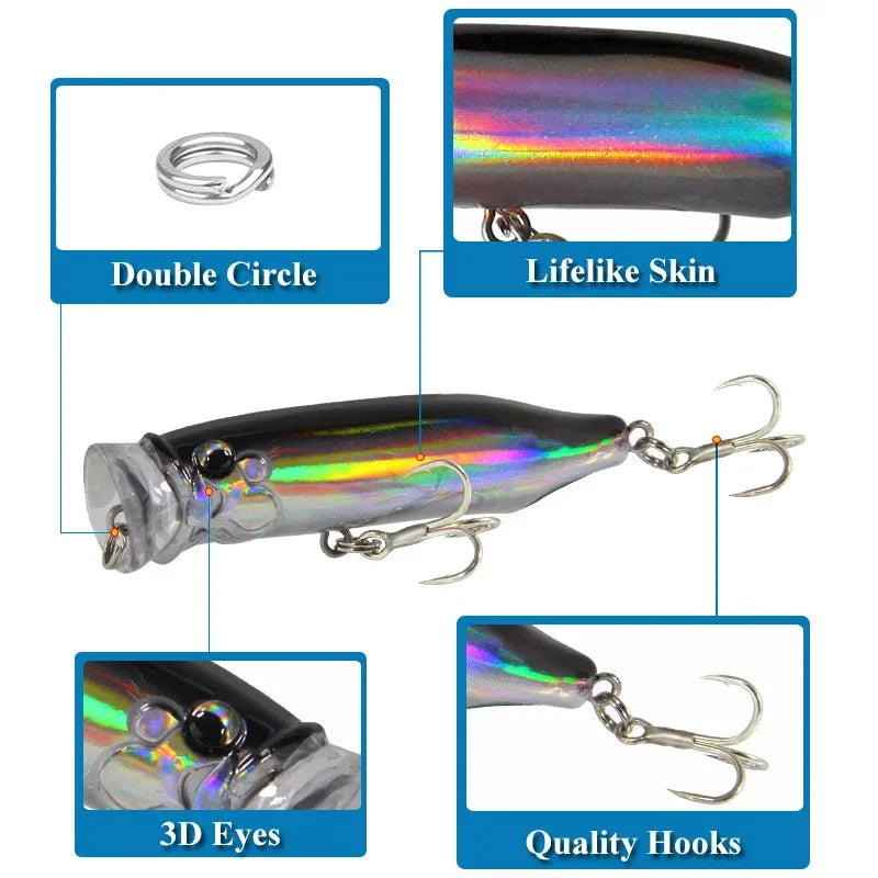 1pc Floating Popper Wobbler Fishing Lure - Must-Have Topwater Crankbait for Anglers