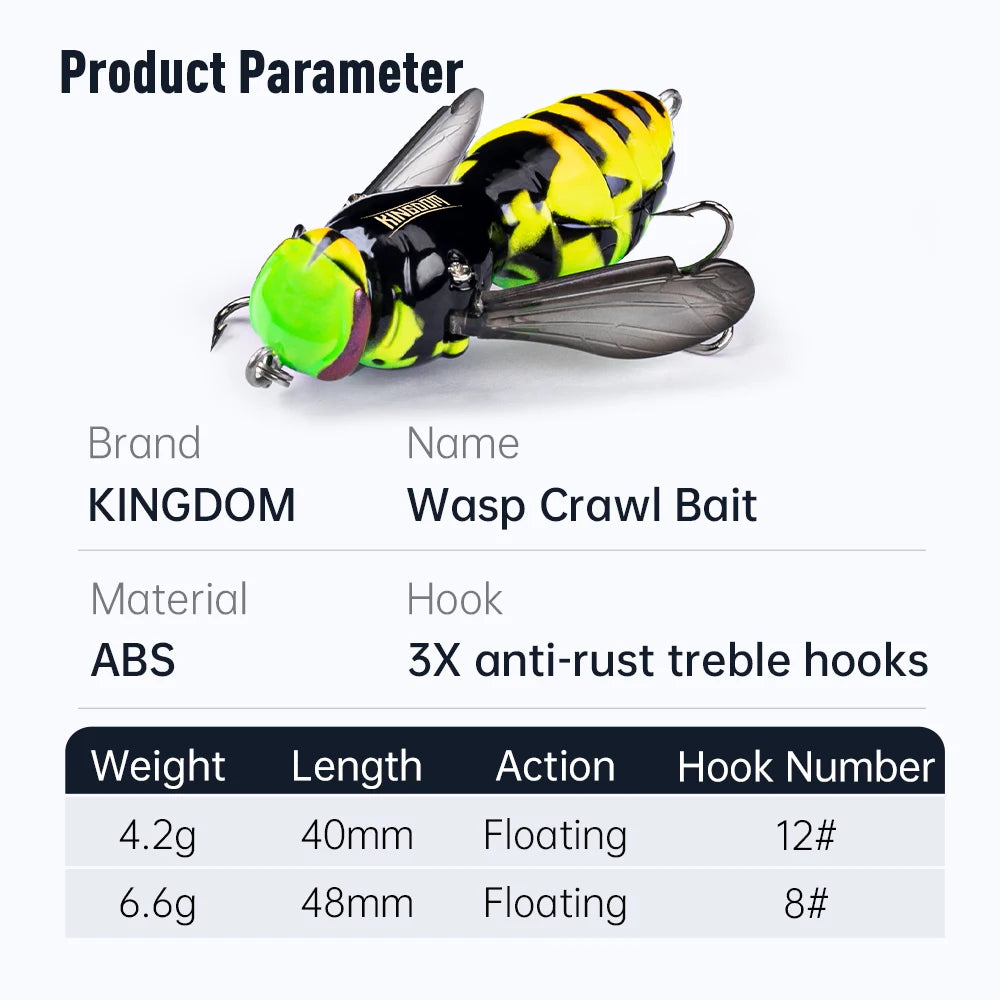 Wasp Crawl Bait - 4.2g & 6.6g Floating Insect Bionic Swimbaits for Fishing