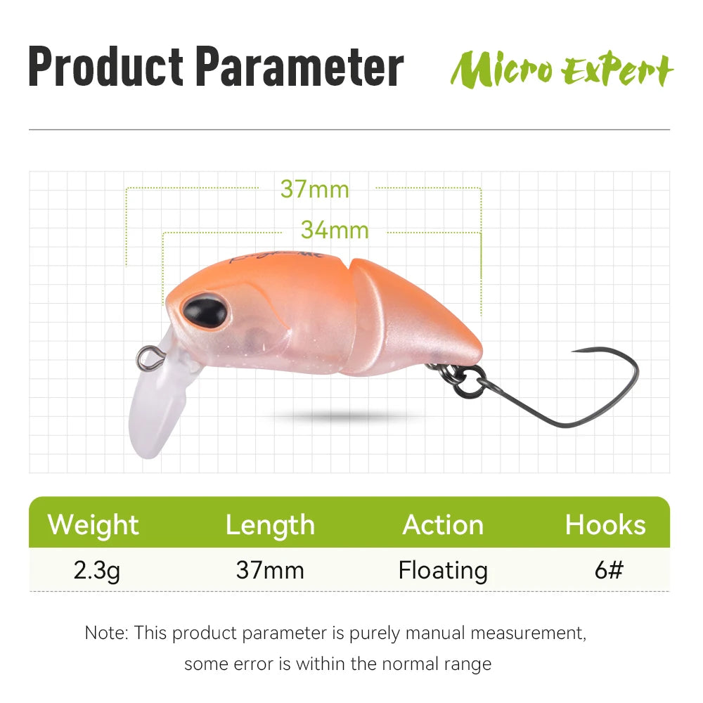 Kingdom 2 Section Minnow Lure - 37mm Floating S-shaped Wobble for Topwater Fishing