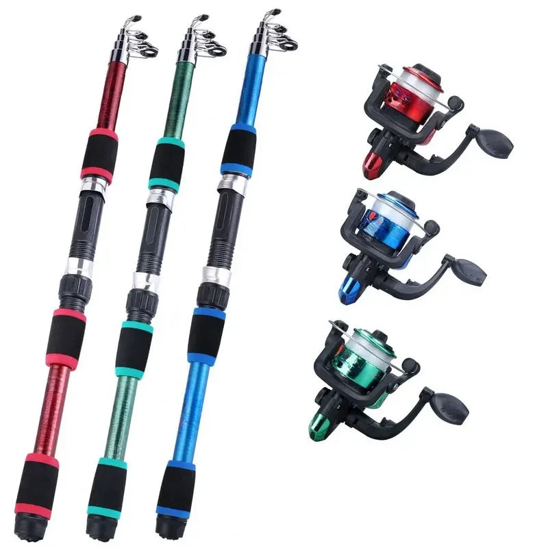 Fishing Pole Set Full Kits with Telescopic Rod, Spinning Reel, Baits & Hooks - Ideal Travel Fishing Gear