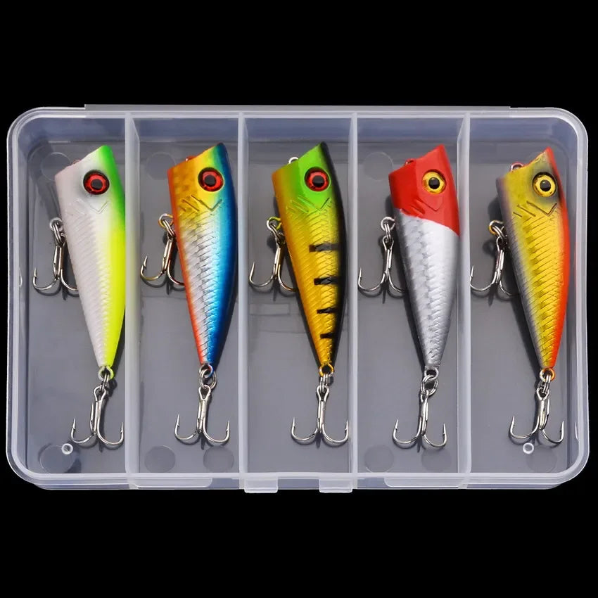 5Pcs/Box Premium Topwater Minnow Popper Fishing Lures - Perfect for Big Fish