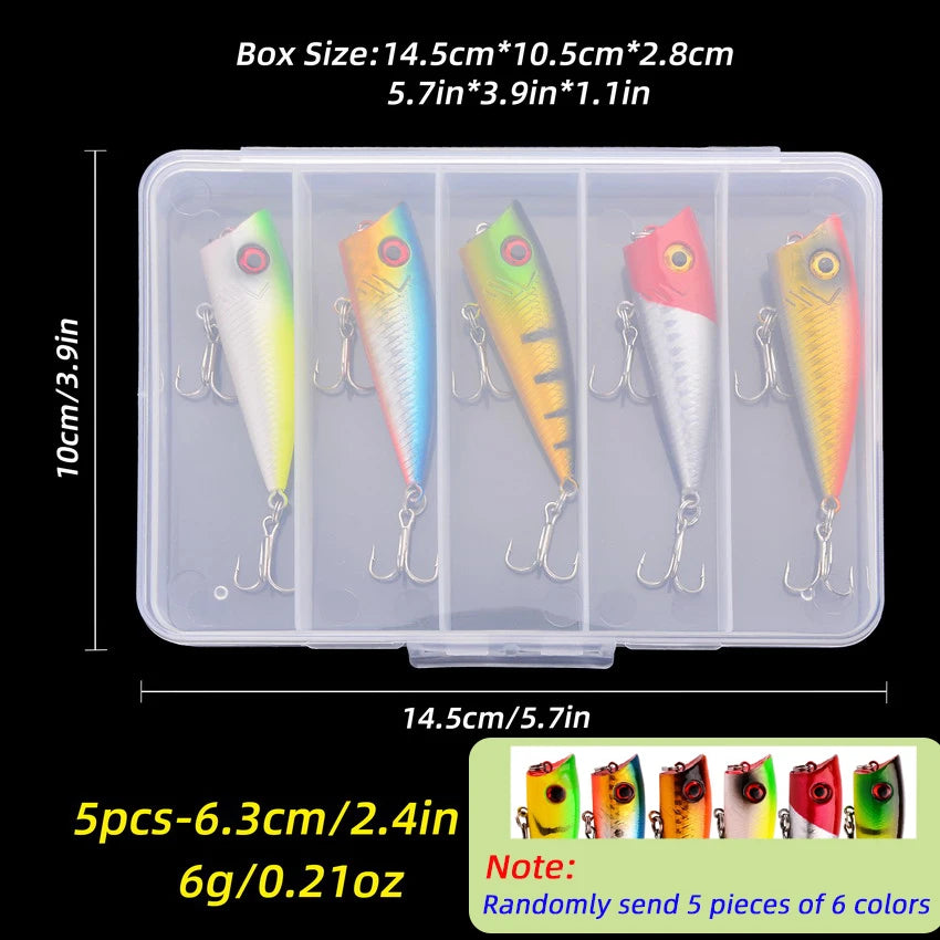 5Pcs/Box Premium Topwater Minnow Popper Fishing Lures - Perfect for Big Fish